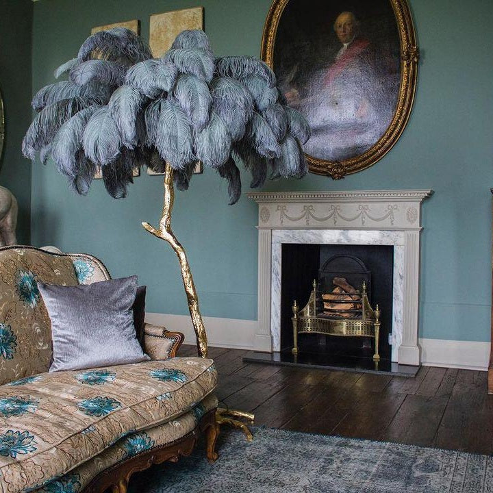 Brass Floor Lamp With Ostrich Feather Lighting Lobby