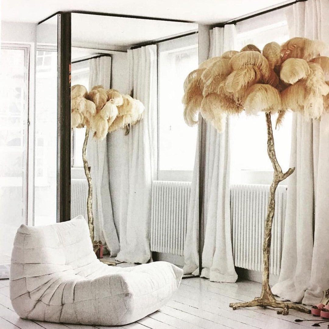 Brass Floor Lamp With Ostrich Feather Lighting Lobby