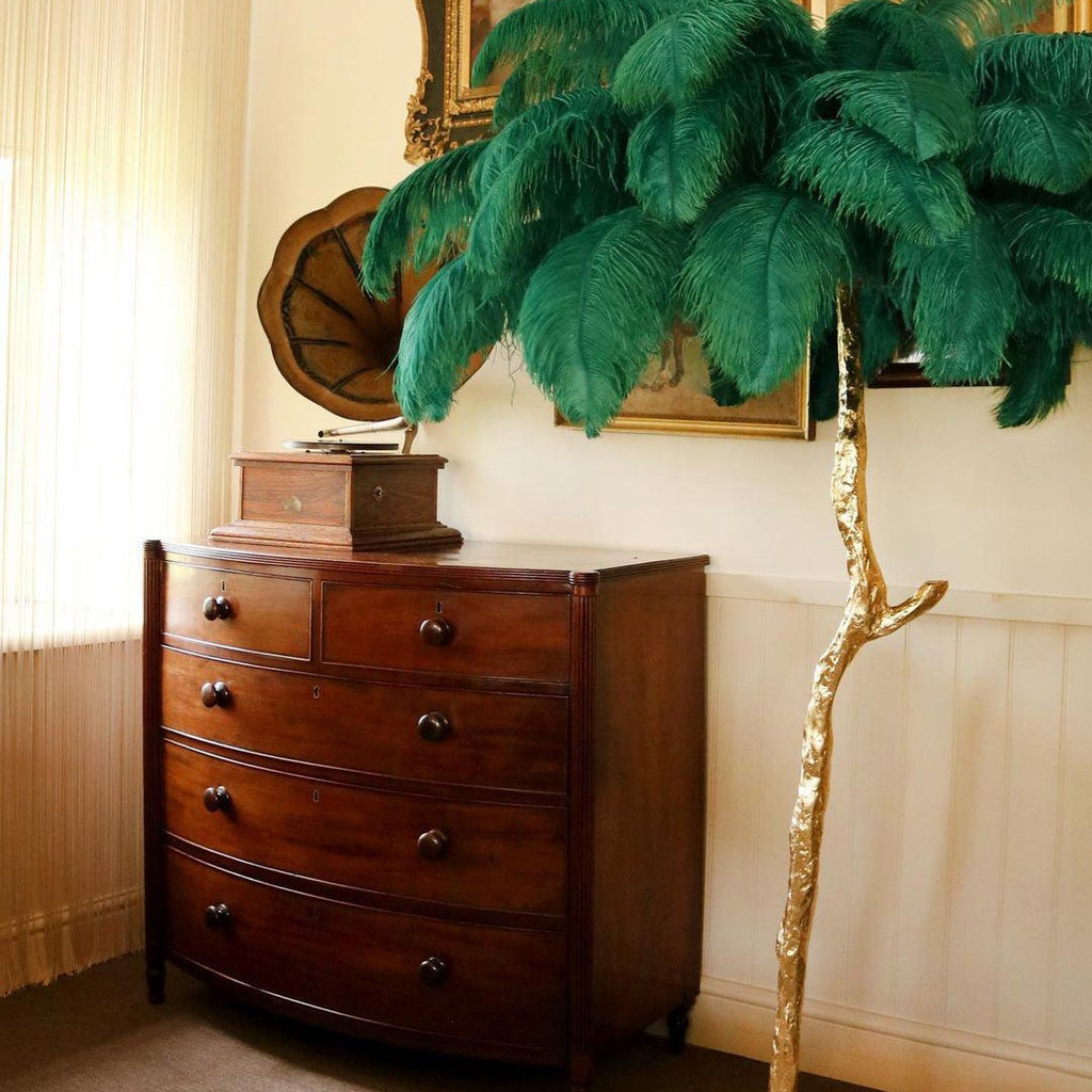 Brass Floor Lamp With Ostrich Feather Lighting Lobby