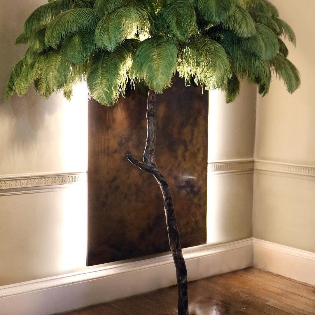 Brass Floor Lamp With Ostrich Feather Lighting Lobby