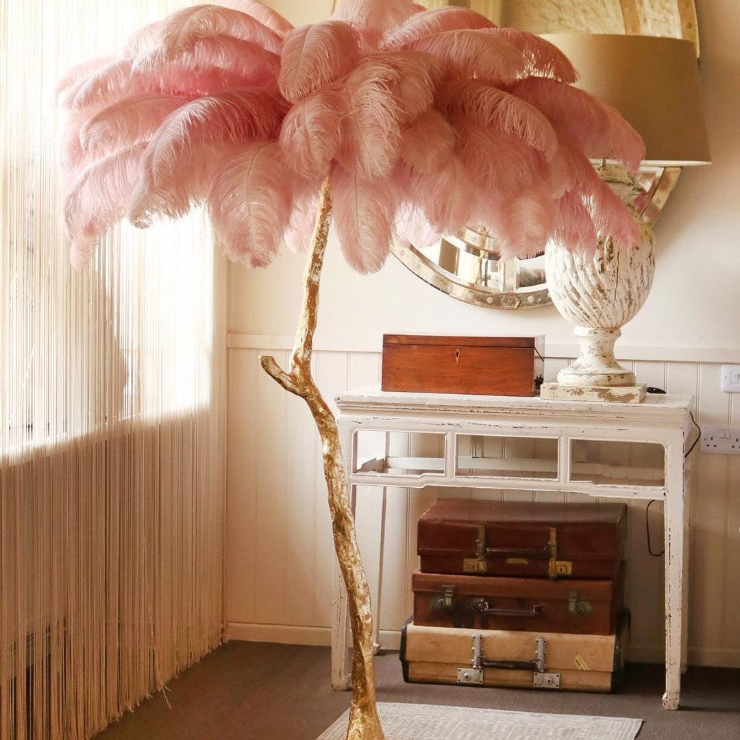 Brass Floor Lamp With Ostrich Feather Lighting Lobby