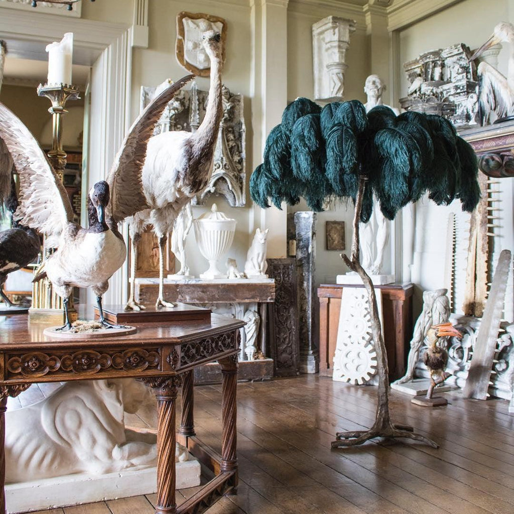 Brass Floor Lamp With Ostrich Feather Lighting Lobby