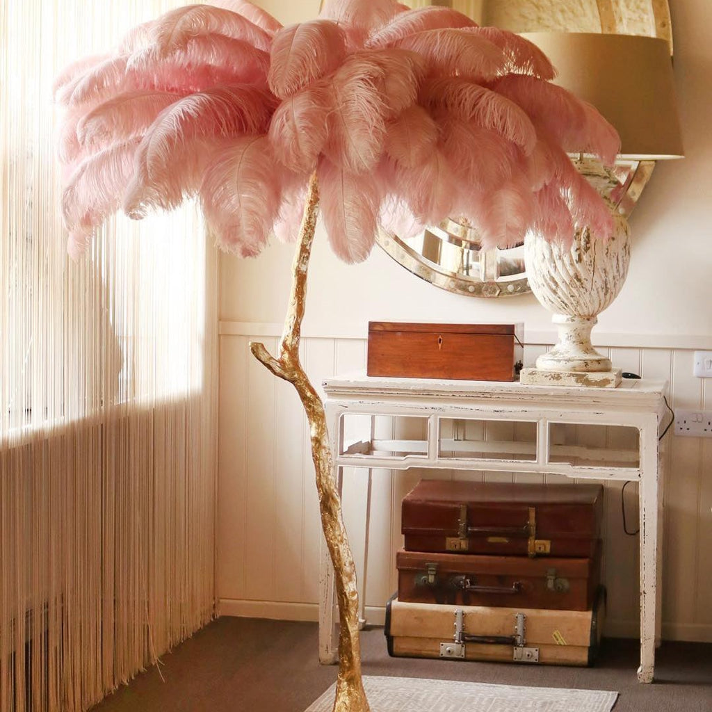 Brass Floor Lamp With Ostrich Feather Lighting Lobby