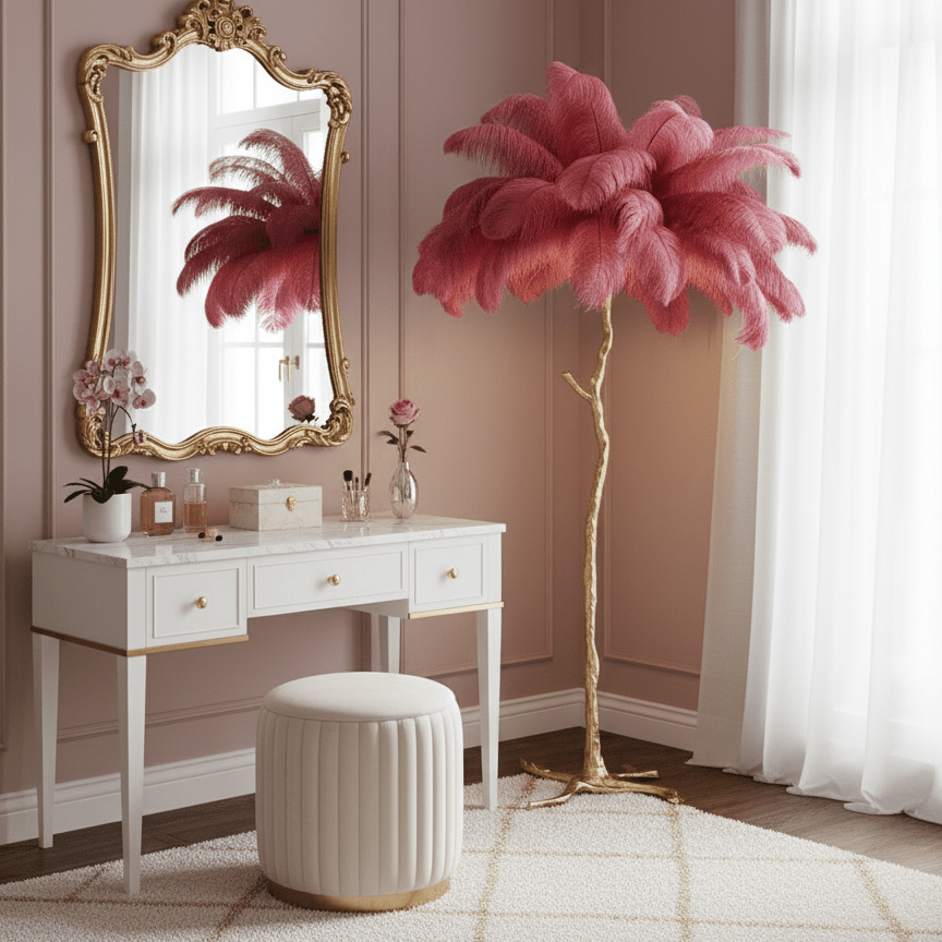 Brass Floor Lamp With Ostrich Feather Lighting Lobby