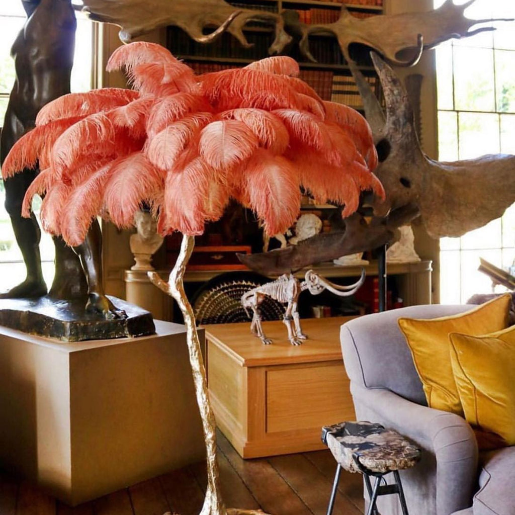 Brass Floor Lamp With Ostrich Feather Lighting Lobby