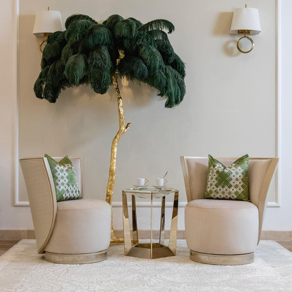 Brass Floor Lamp With Ostrich Feather Lighting Lobby