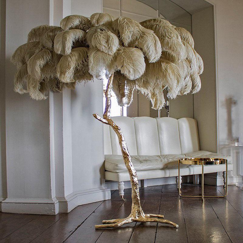 Brass Floor Lamp With Ostrich Feather Lighting Lobby