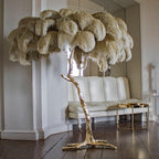 Brass Floor Lamp With Ostrich Feather Lighting Lobby