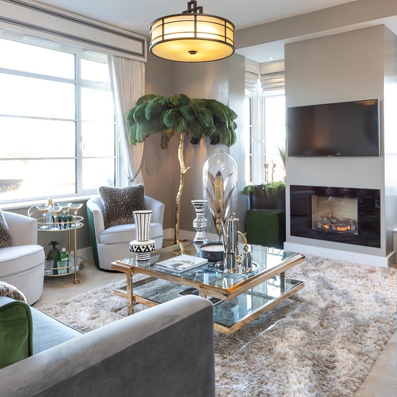Brass Floor Lamp With Ostrich Feather Lighting Lobby