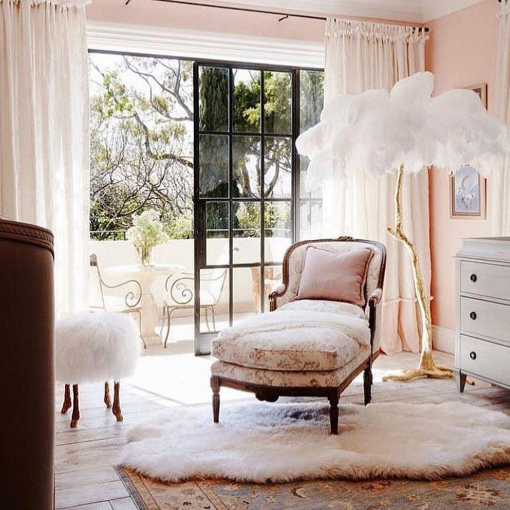 Brass Floor Lamp With Ostrich Feather Lighting Lobby