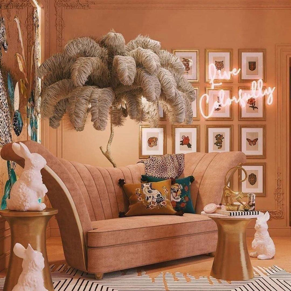 Brass Floor Lamp With Ostrich Feather Lighting Lobby