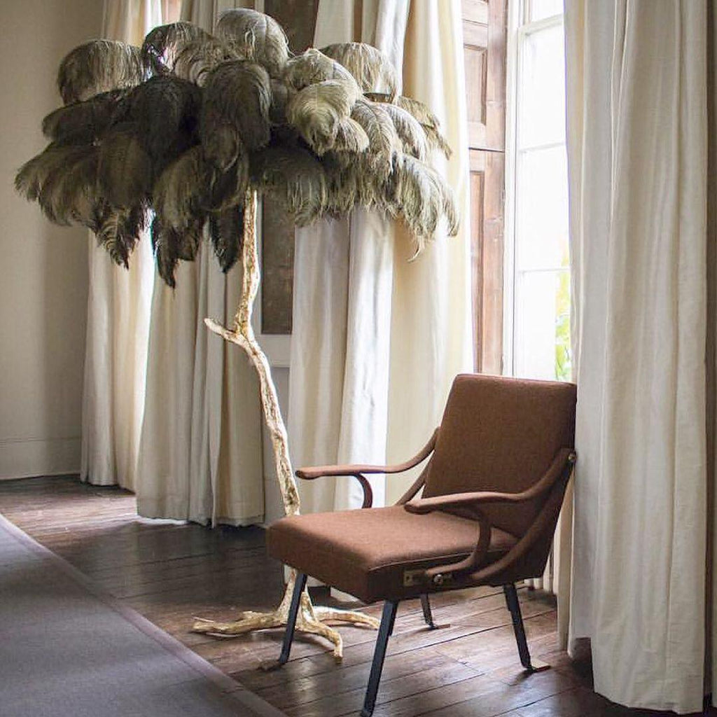 Brass Floor Lamp With Ostrich Feather Lighting Lobby