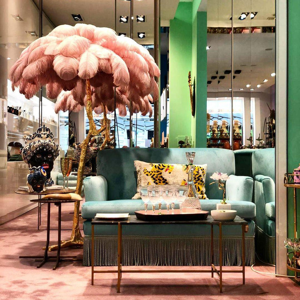 Brass Floor Lamp With Ostrich Feather Lighting Lobby