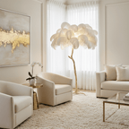 Brass Floor Lamp With Ostrich Feather Lighting Lobby