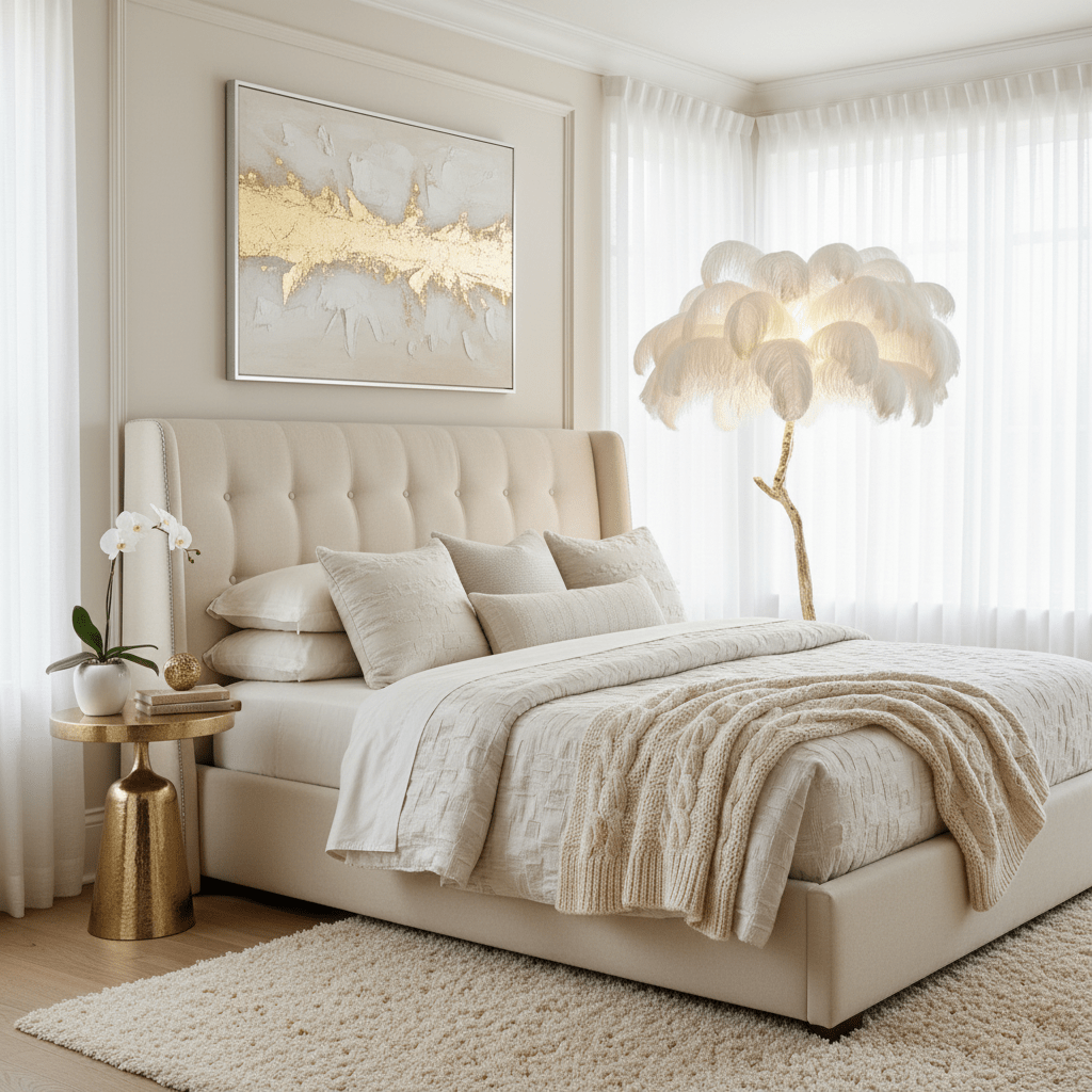 Brass Floor Lamp With Ostrich Feather Lighting Lobby