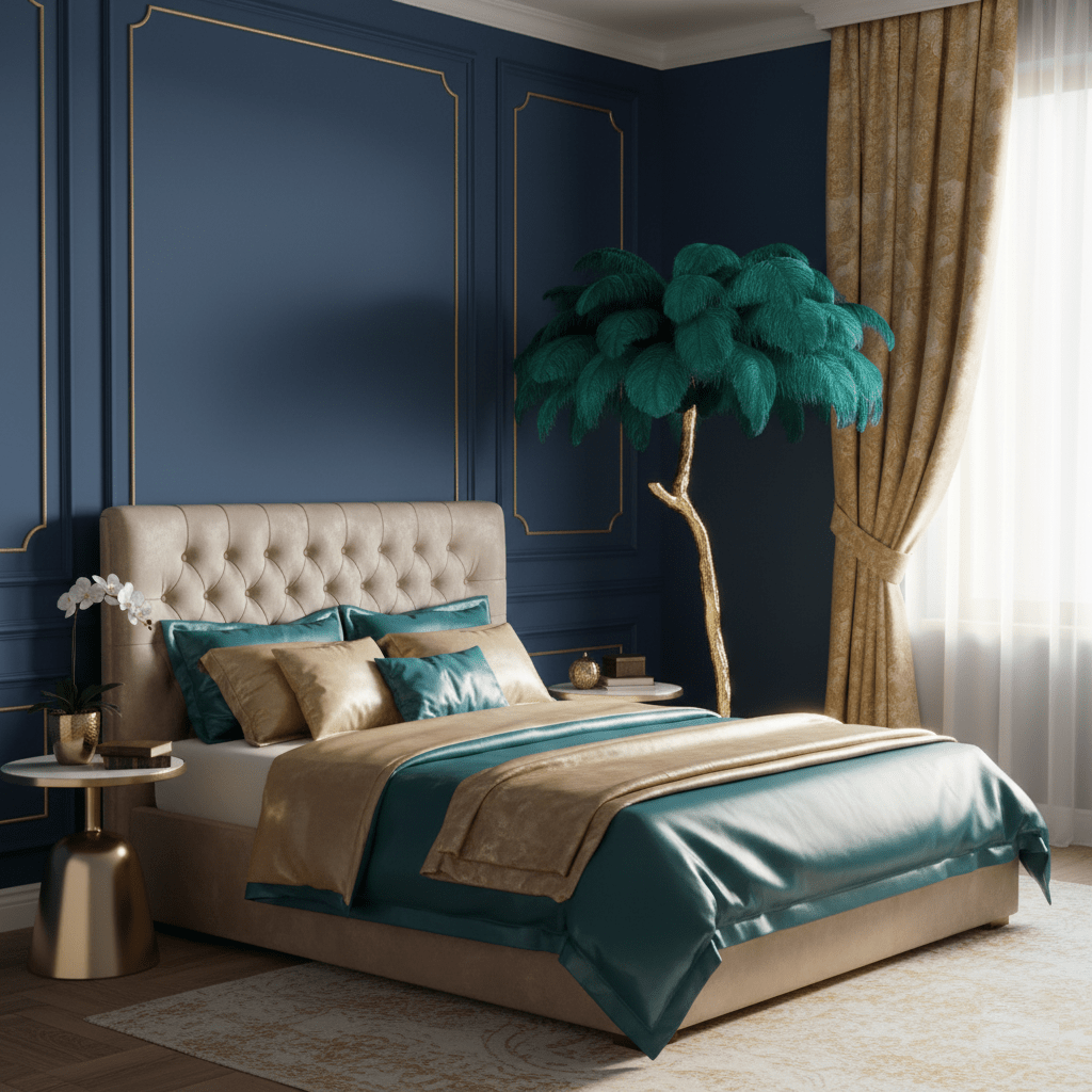 Brass Floor Lamp With Ostrich Feather Lighting Lobby