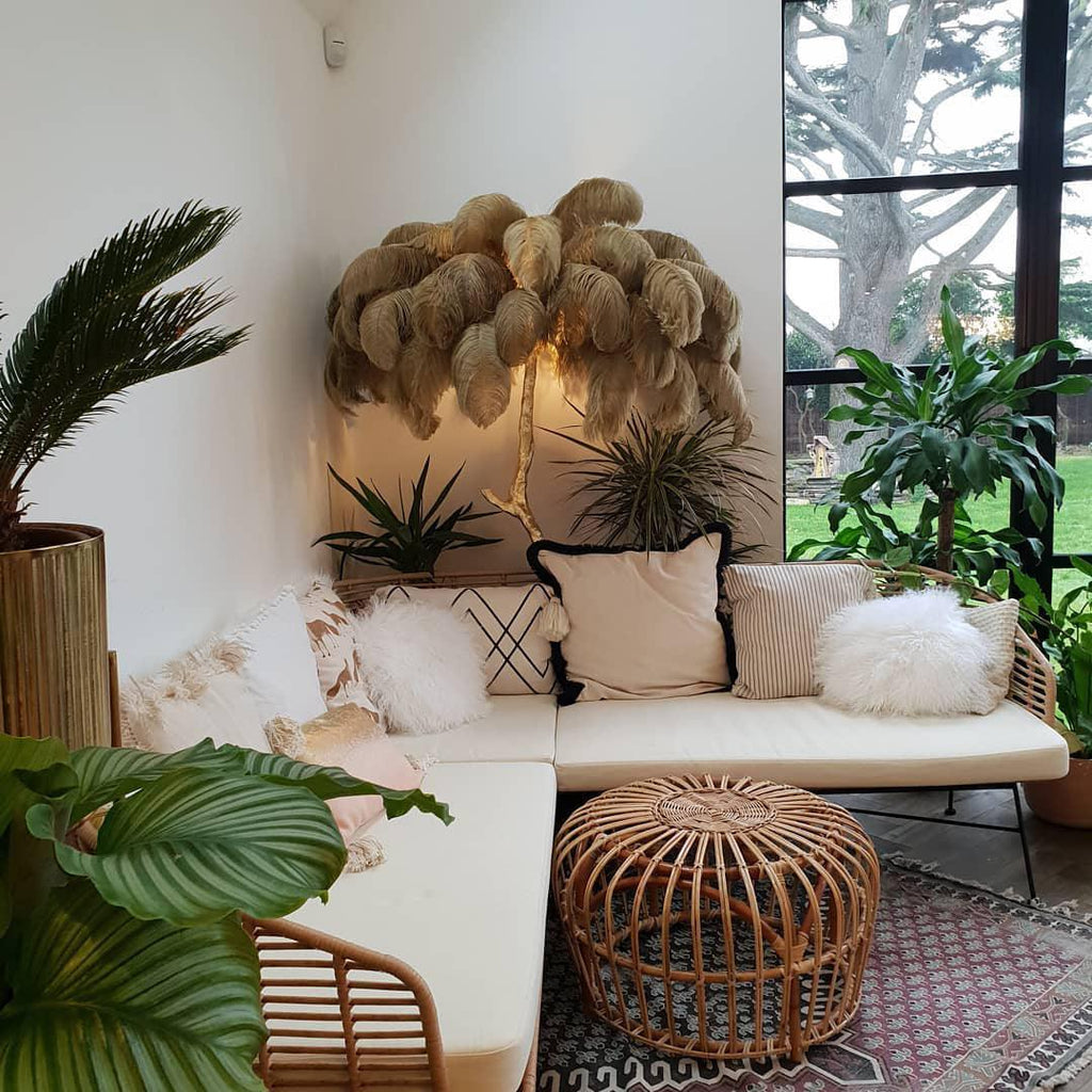 Brass Floor Lamp With Ostrich Feather Lighting Lobby