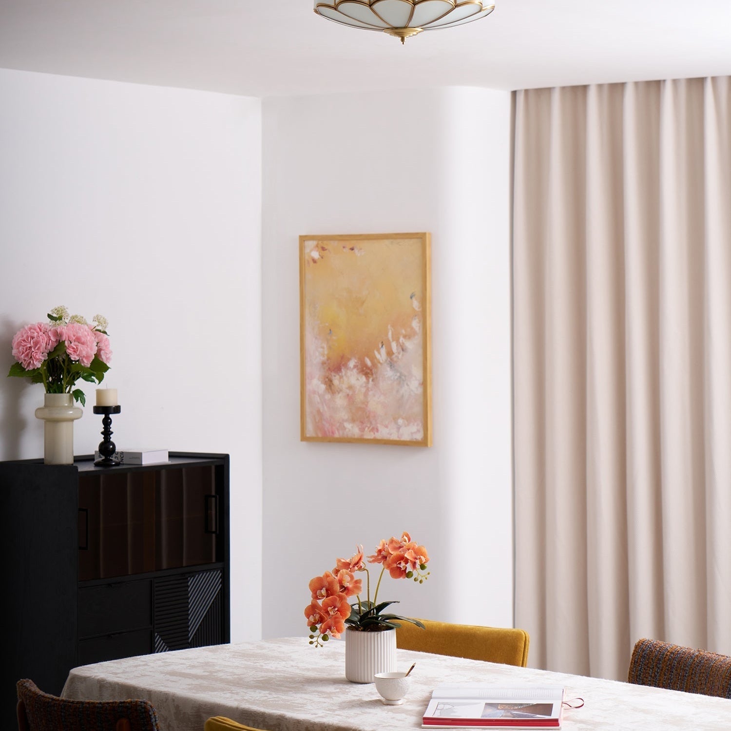 Ceiling Light Fixture with Flower Shaped Glass Lighting Lobby