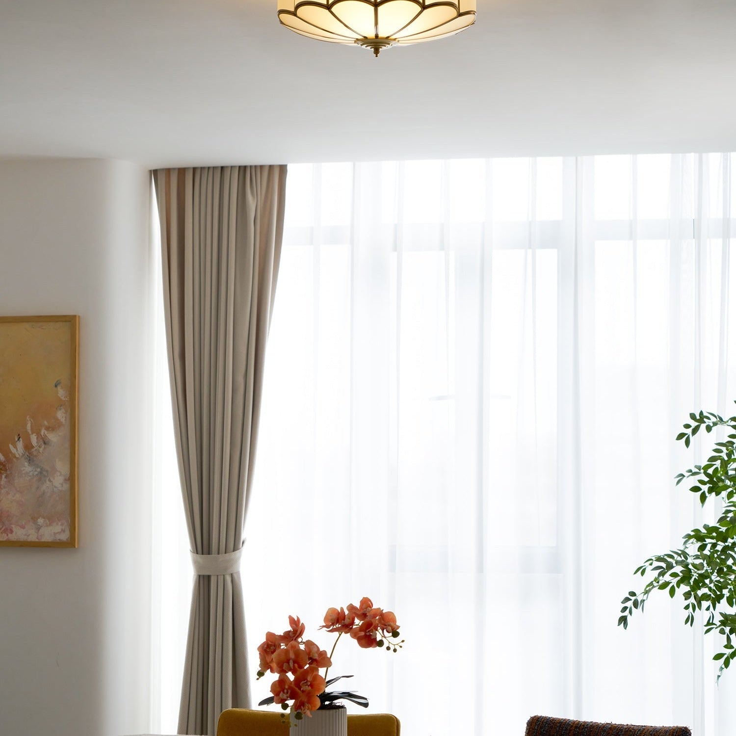 Ceiling Light Fixture with Flower Shaped Glass Lighting Lobby