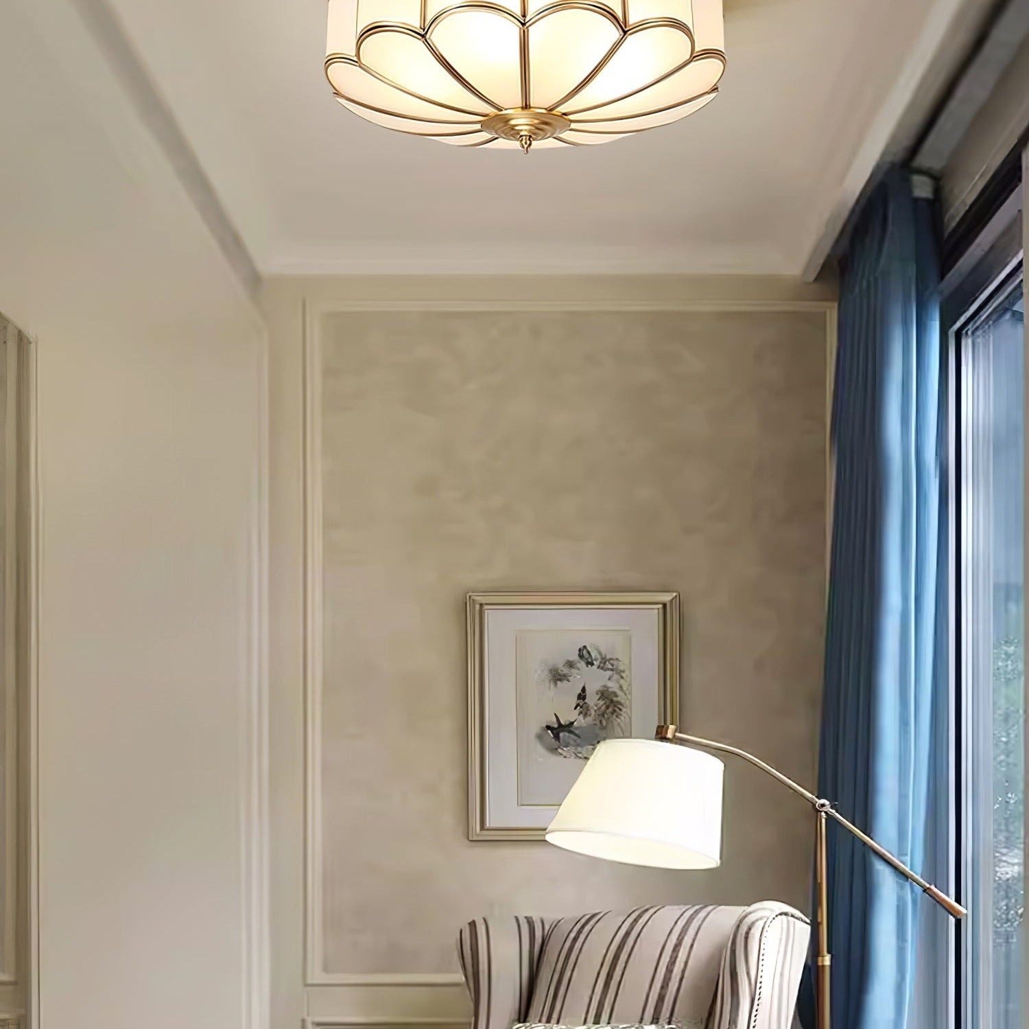 Ceiling Light Fixture with Flower Shaped Glass Lighting Lobby
