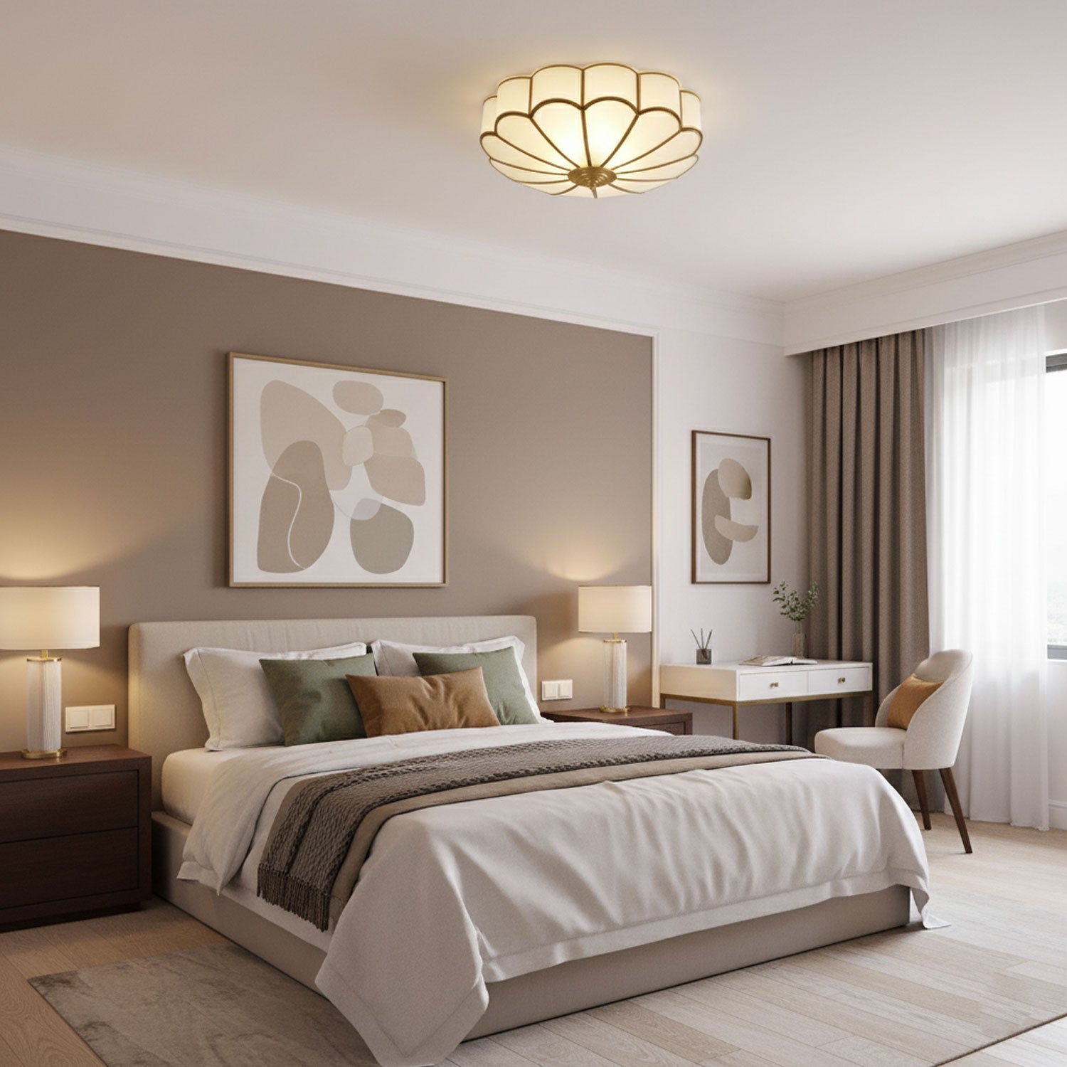 Ceiling Light Fixture with Flower Shaped Glass Lighting Lobby