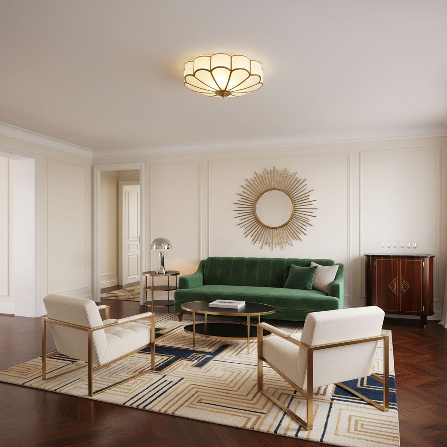 Ceiling Light Fixture with Flower Shaped Glass Lighting Lobby