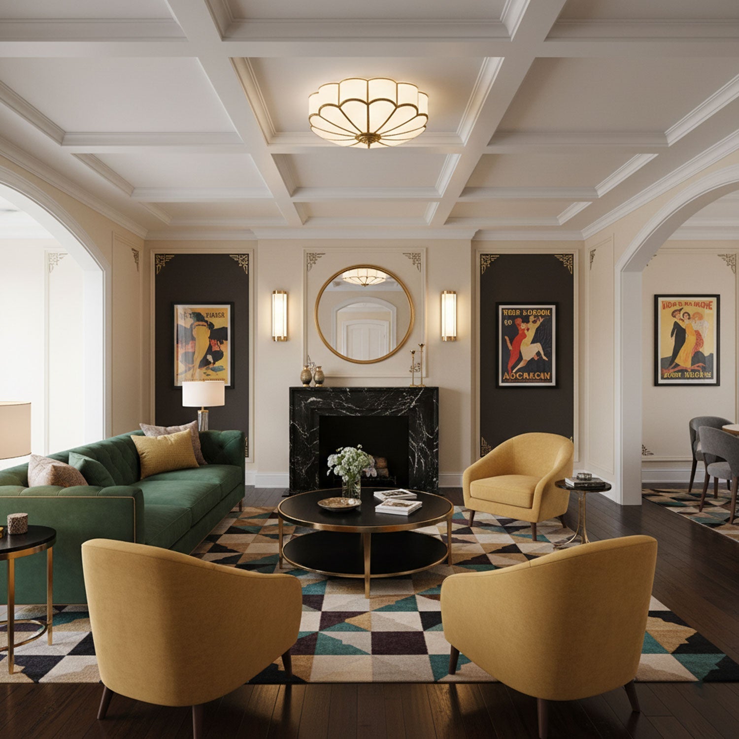 Ceiling Light Fixture with Flower Shaped Glass Lighting Lobby