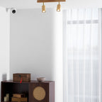 Ceiling Spotlight Fixture With Natural Wood Beam Lighting Lobby