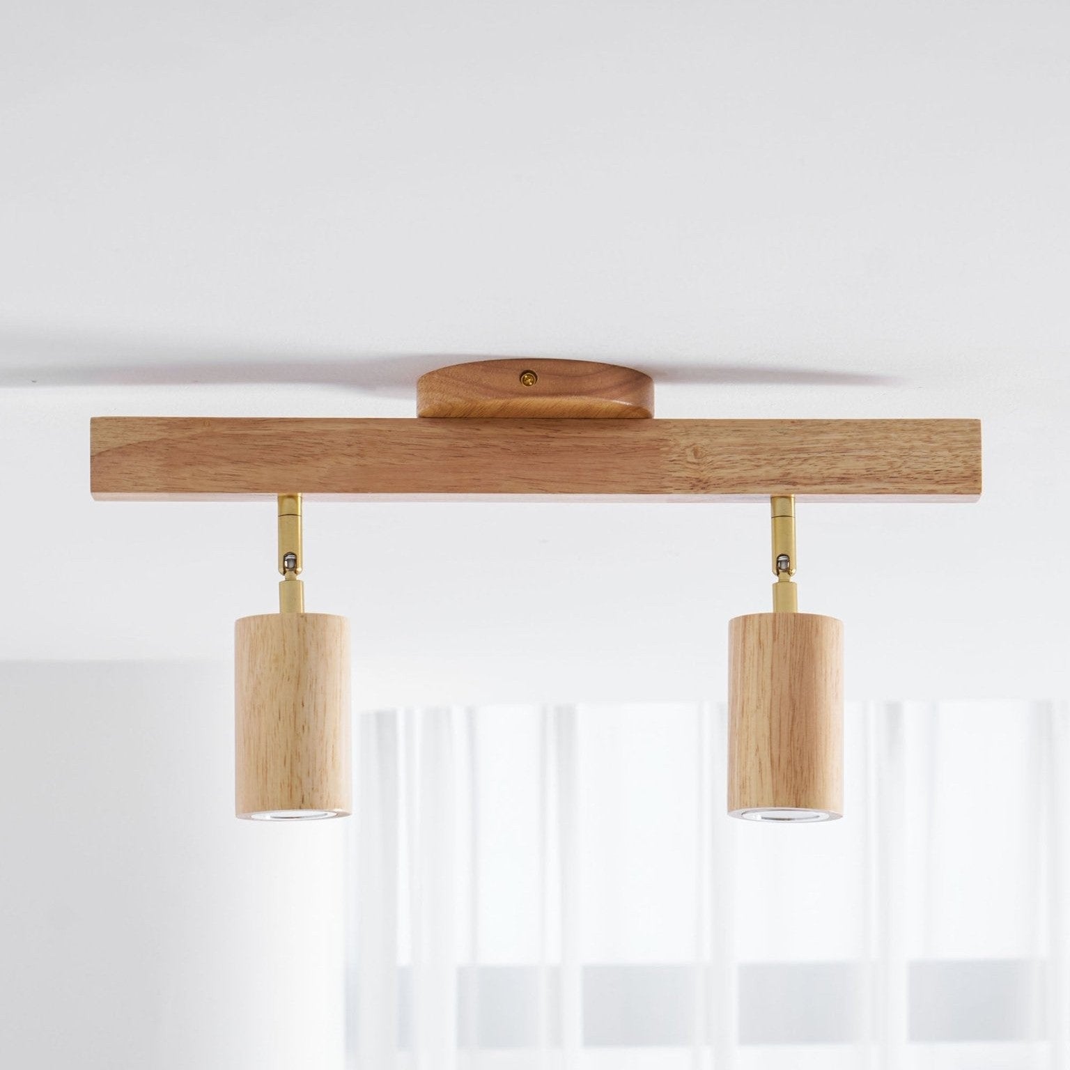 Ceiling Spotlight Fixture With Natural Wood Beam Lighting Lobby