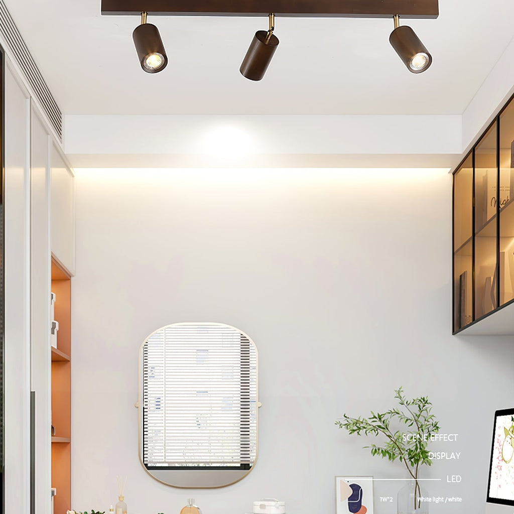 Ceiling Spotlight Fixture With Natural Wood Beam Lighting Lobby