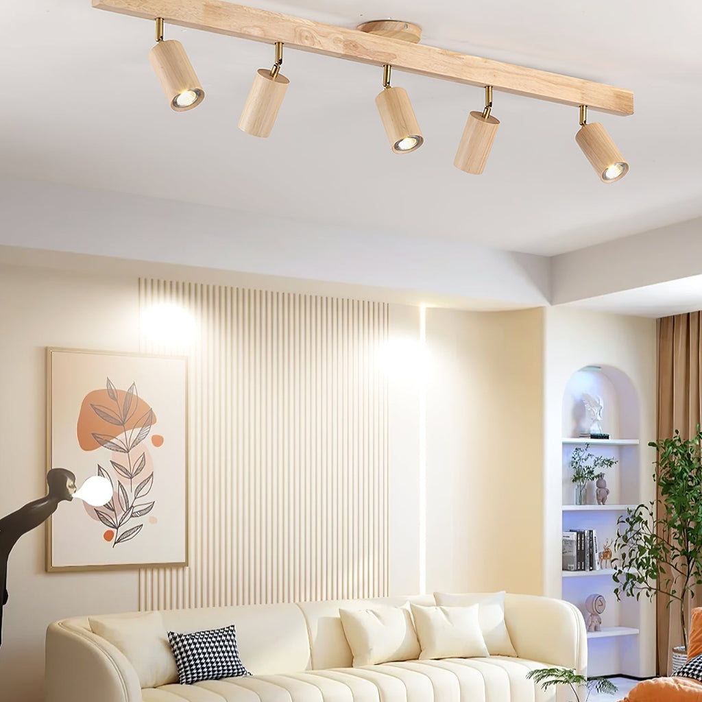 Ceiling Spotlight Fixture With Natural Wood Beam Lighting Lobby
