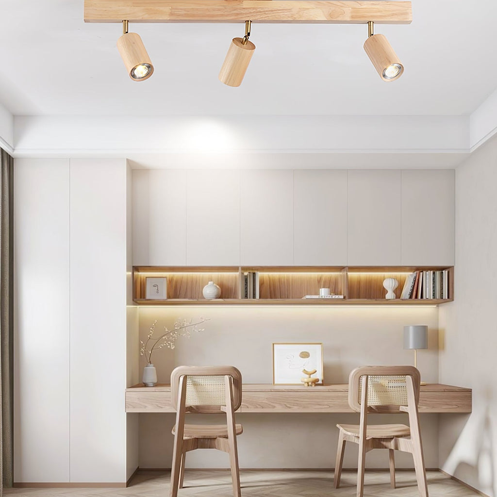 Ceiling Spotlight Fixture With Natural Wood Beam Lighting Lobby