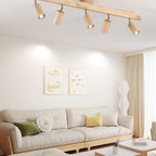 Ceiling Spotlight Fixture With Natural Wood Beam Lighting Lobby