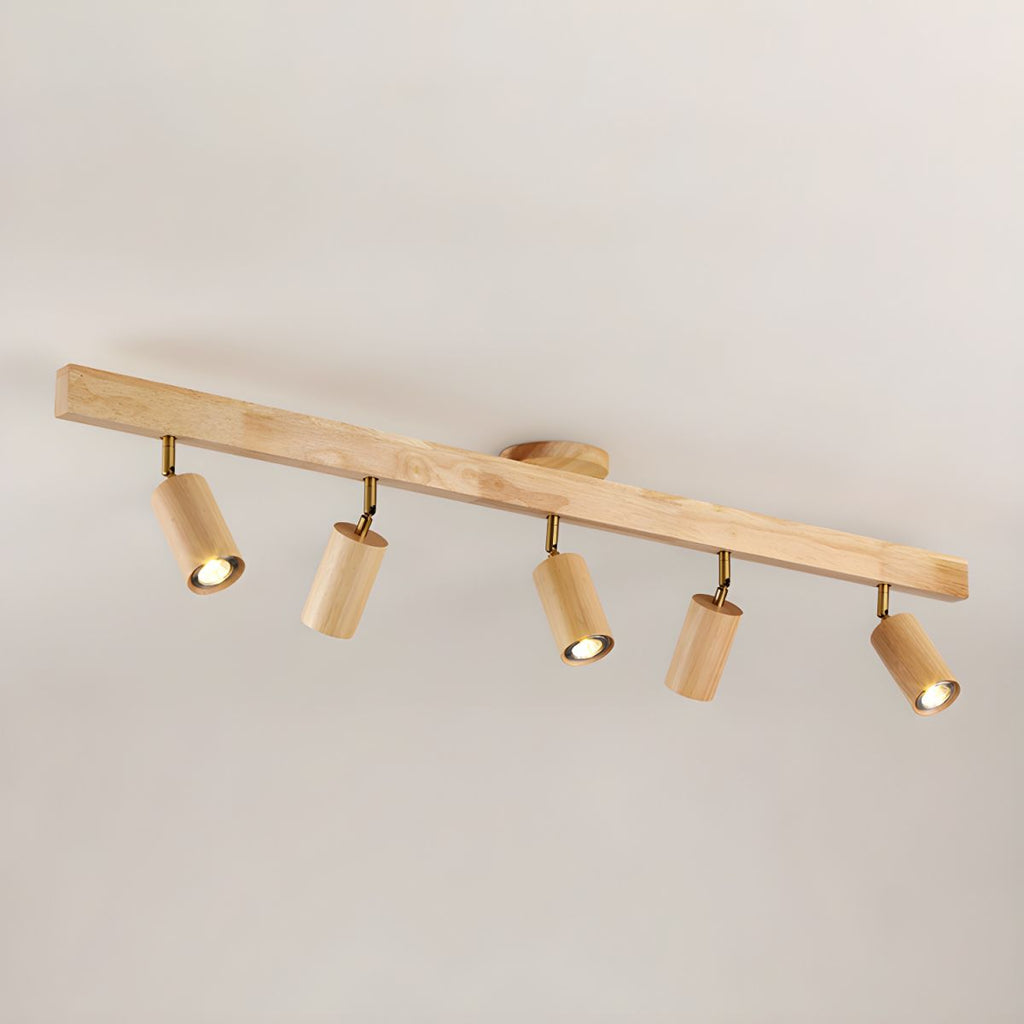 Ceiling Spotlight Fixture With Natural Wood Beam Lighting Lobby