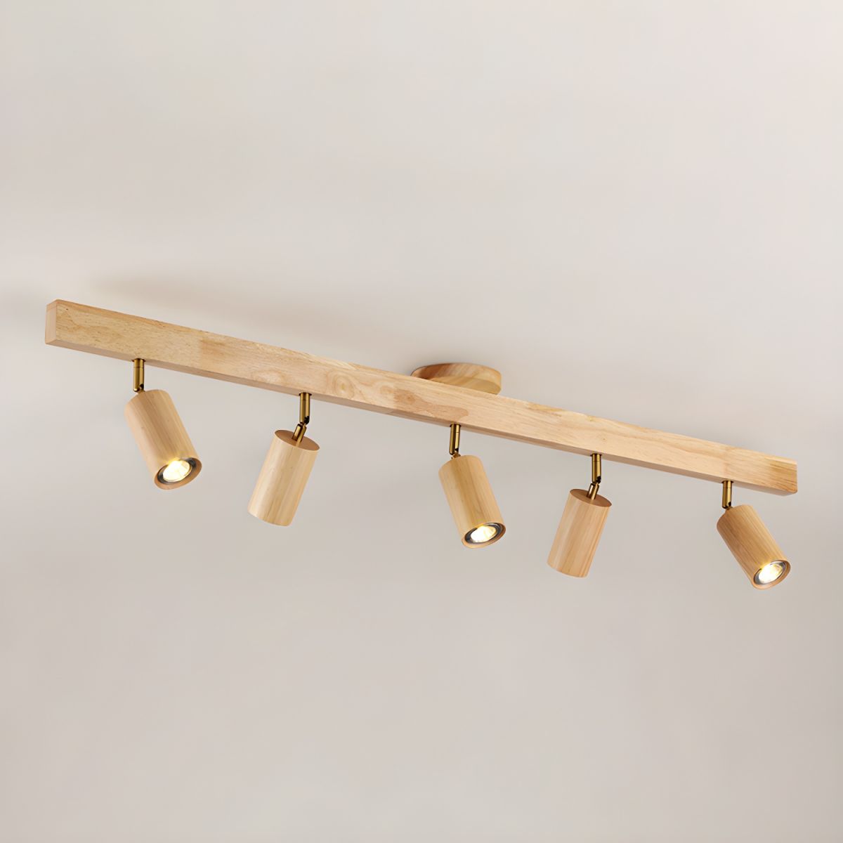 Ceiling Spotlight Fixture With Natural Wood Beam Lighting Lobby
