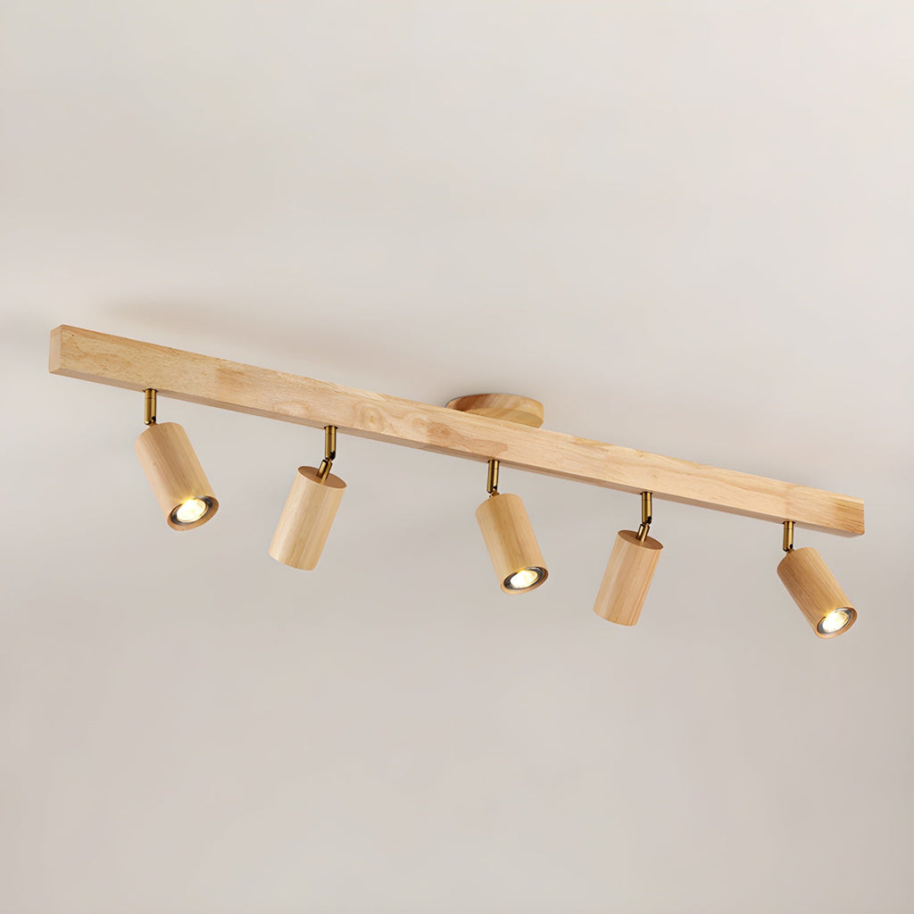 Ceiling Spotlight Fixture With Natural Wood Beam Lighting Lobby