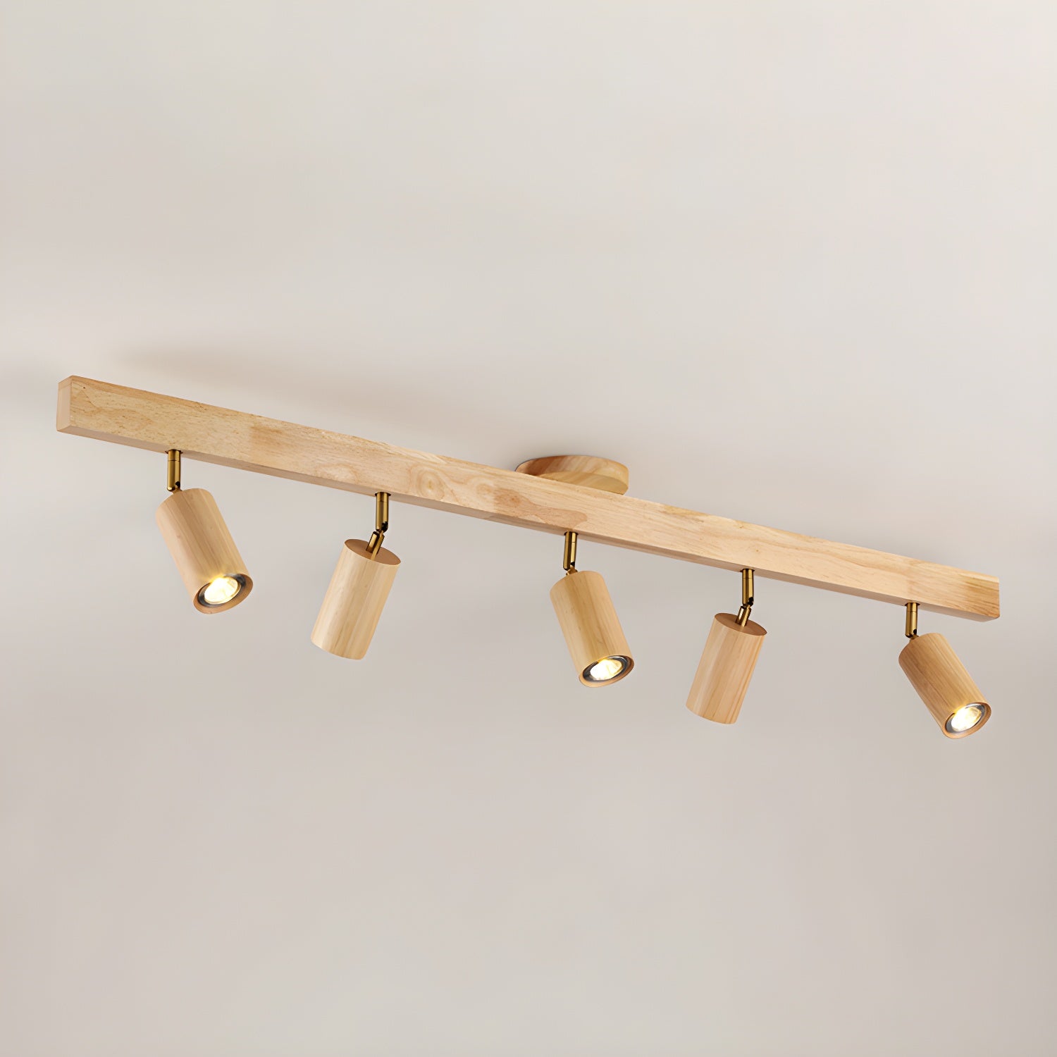 Ceiling Spotlight Fixture With Natural Wood Beam Lighting Lobby