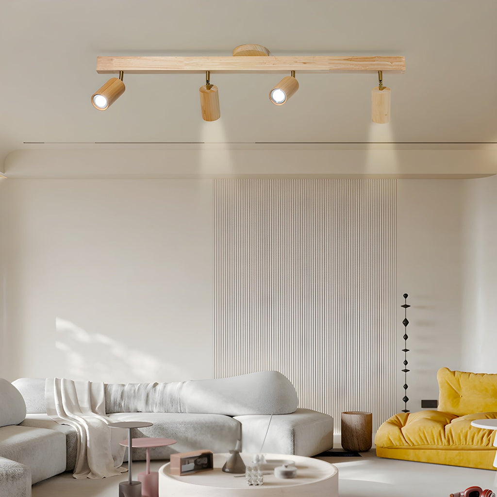 Ceiling Spotlight Fixture With Natural Wood Beam Lighting Lobby
