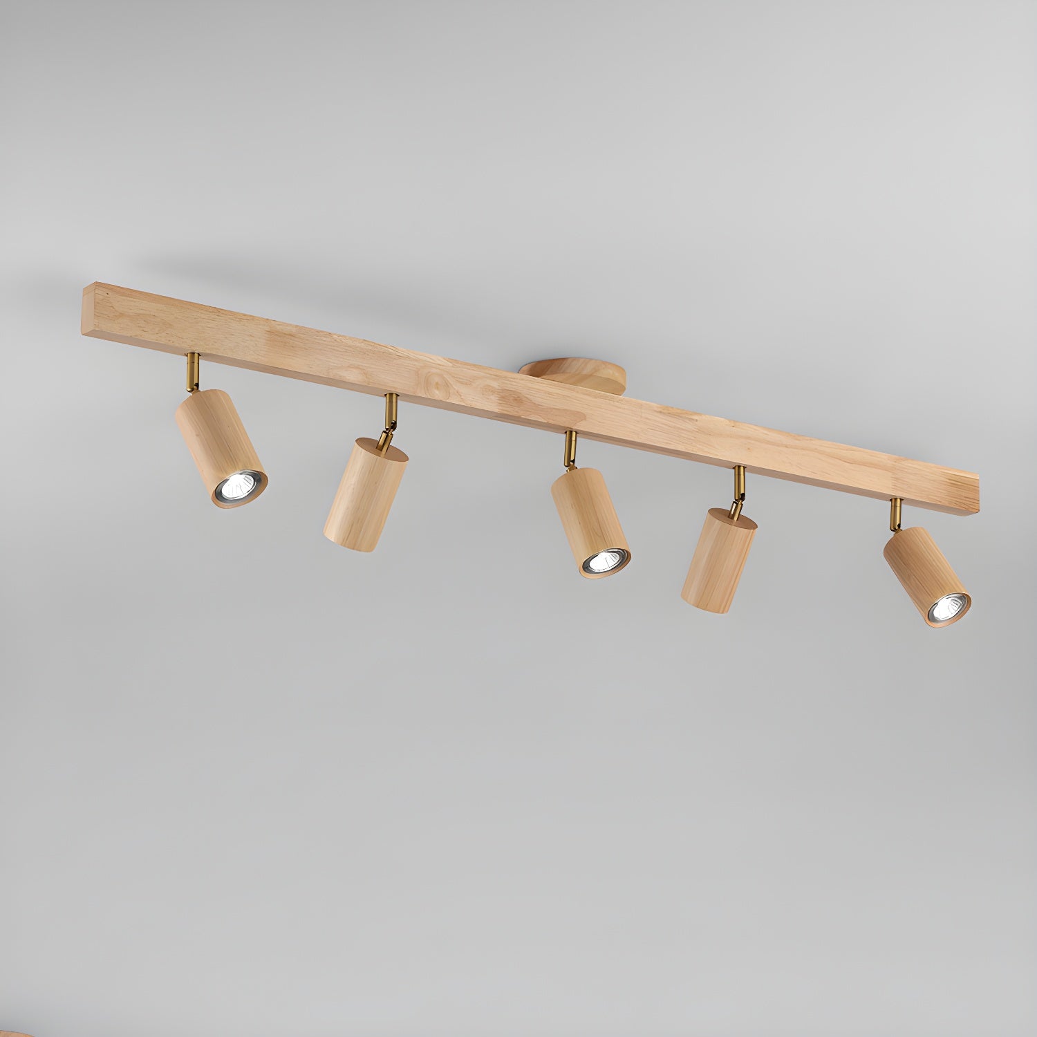 Ceiling Spotlight Fixture With Natural Wood Beam Lighting Lobby
