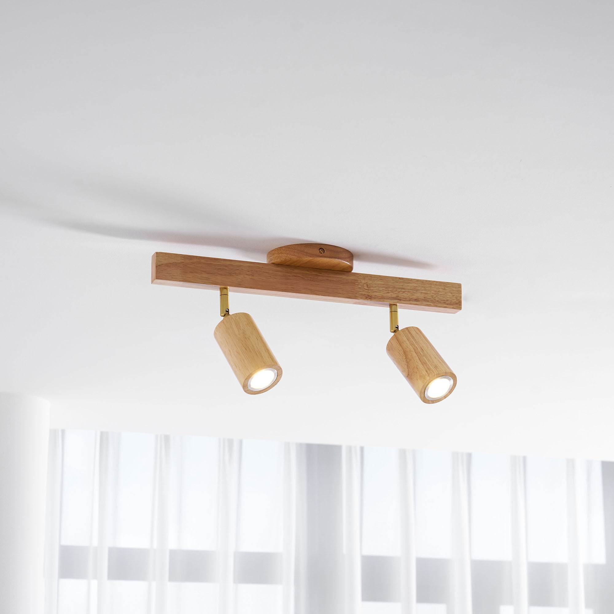Ceiling Spotlight Fixture With Natural Wood Beam Lighting Lobby