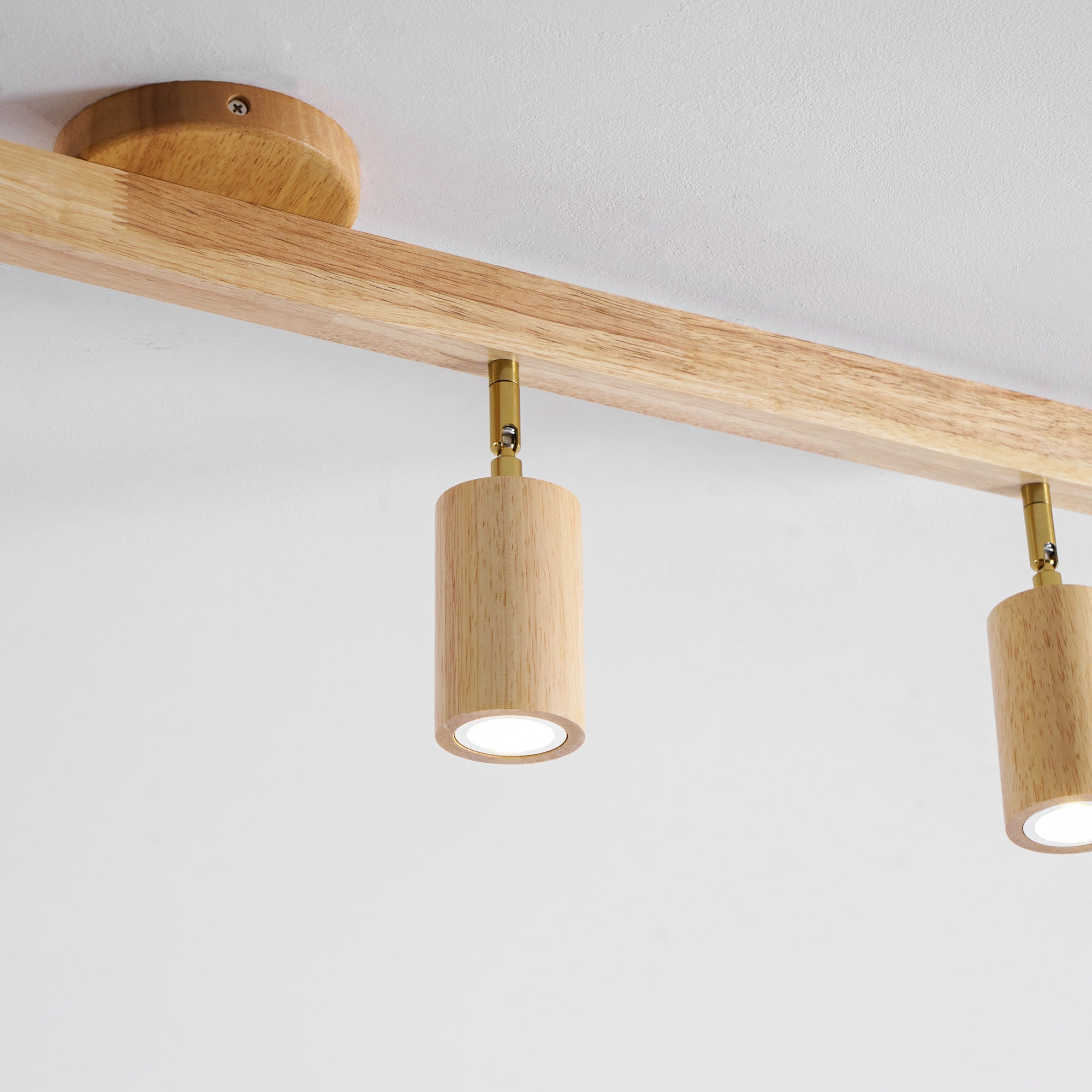 Ceiling Spotlight Fixture With Natural Wood Beam Lighting Lobby