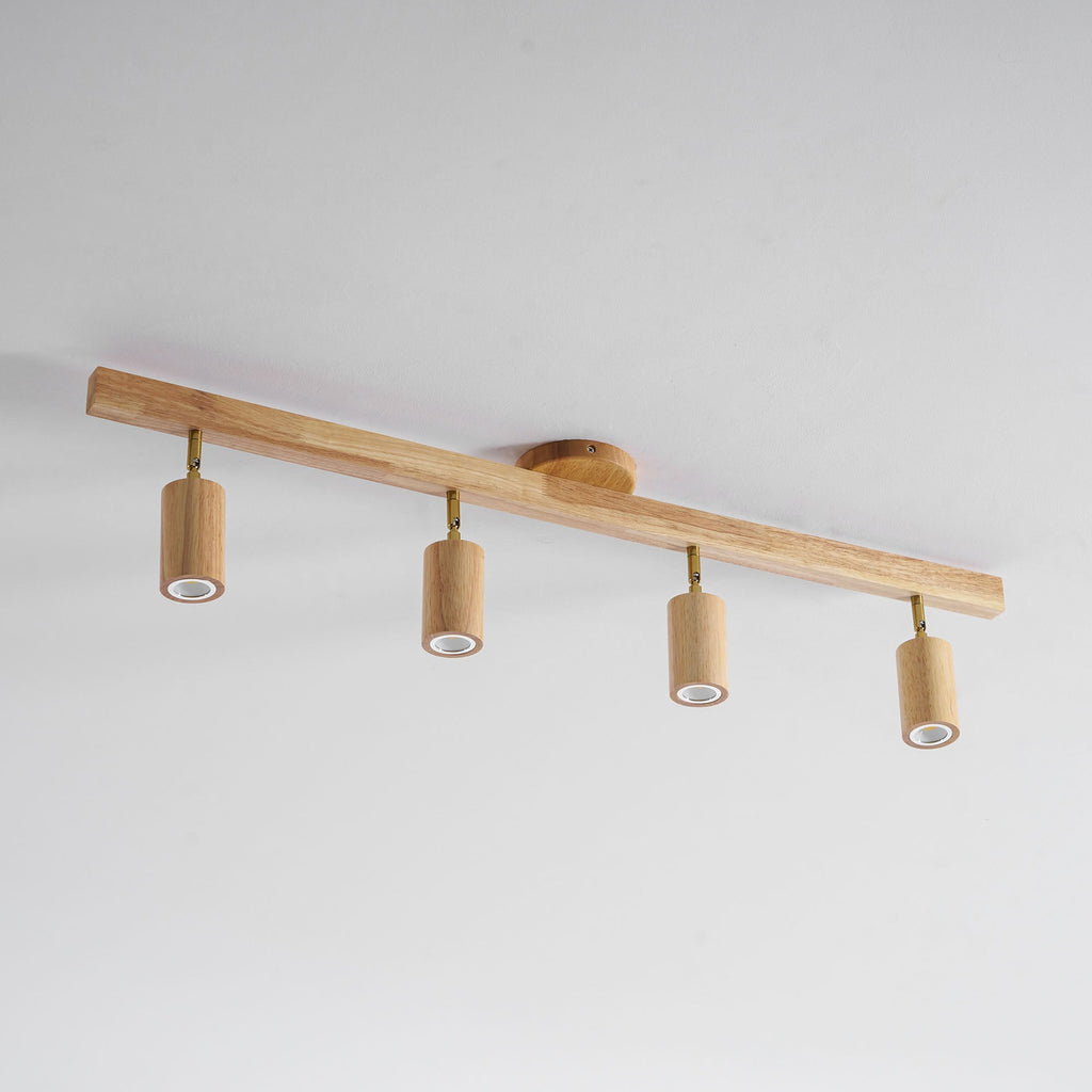 Ceiling Spotlight Fixture With Natural Wood Beam Lighting Lobby