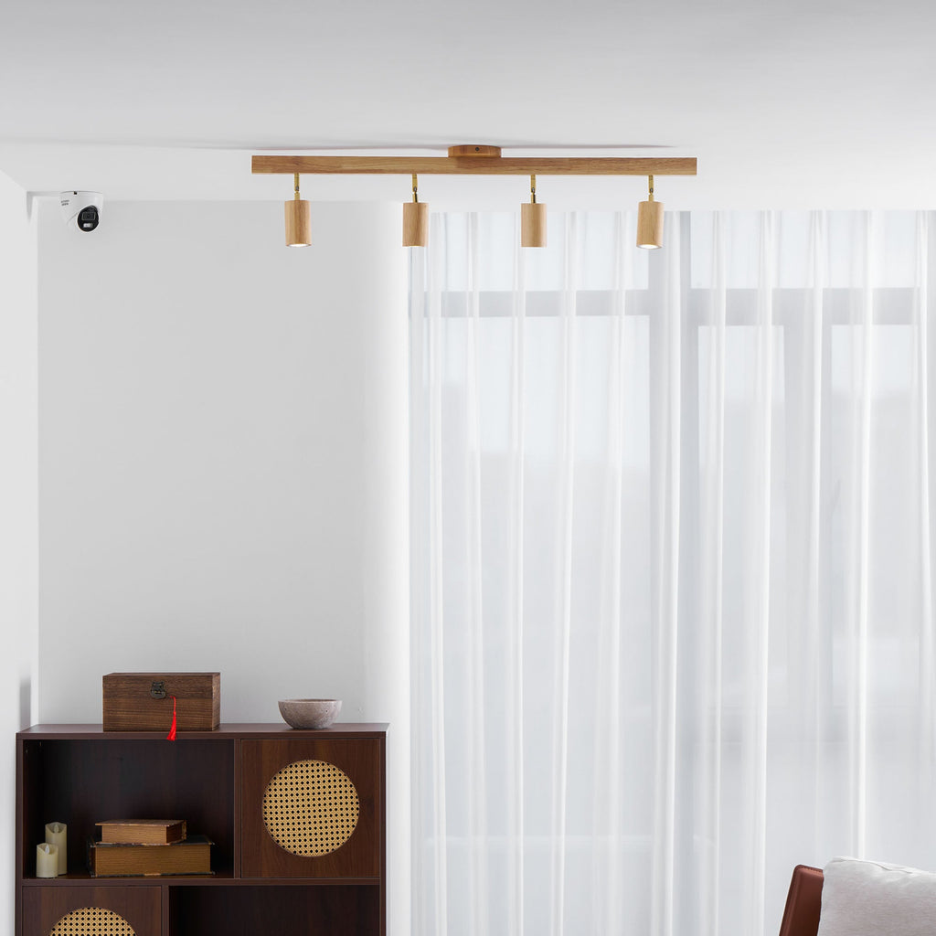 Ceiling Spotlight Fixture With Natural Wood Beam Lighting Lobby
