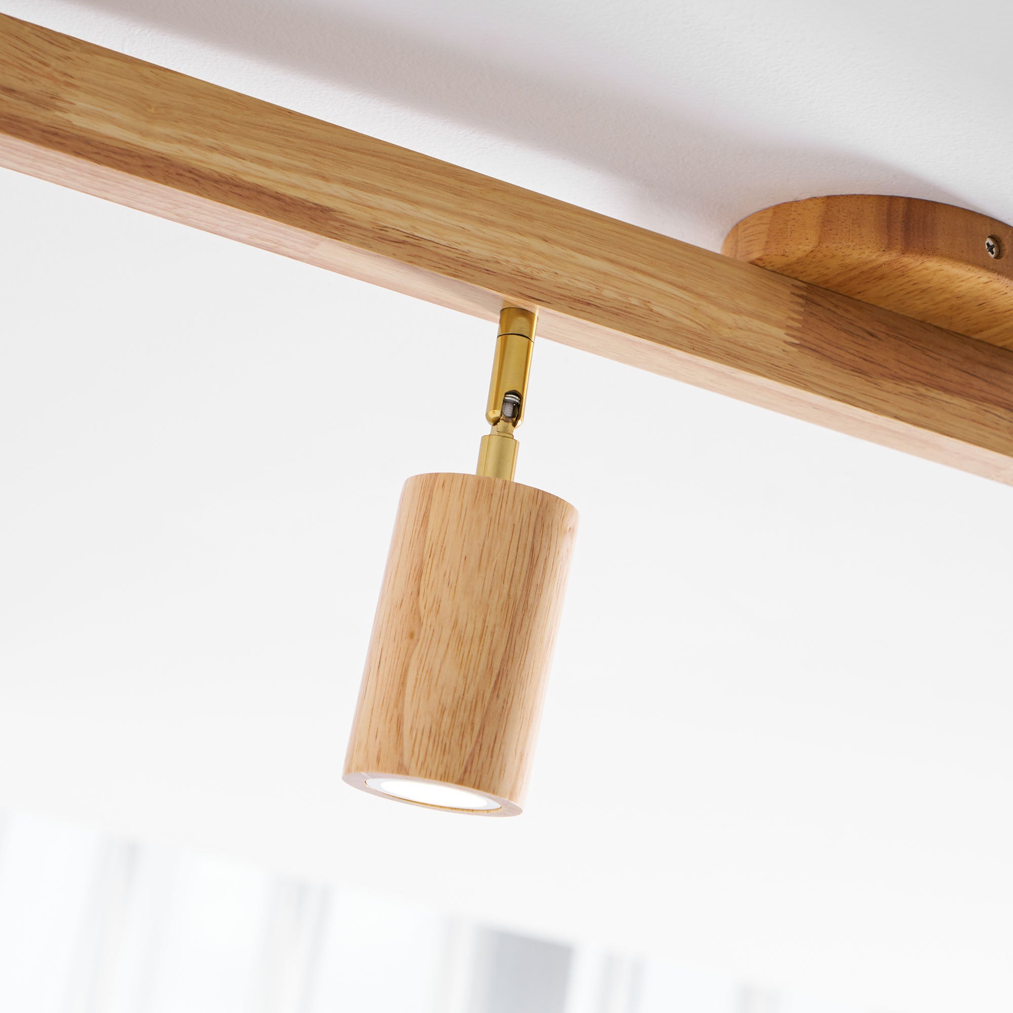 Ceiling Spotlight Fixture With Natural Wood Beam Lighting Lobby