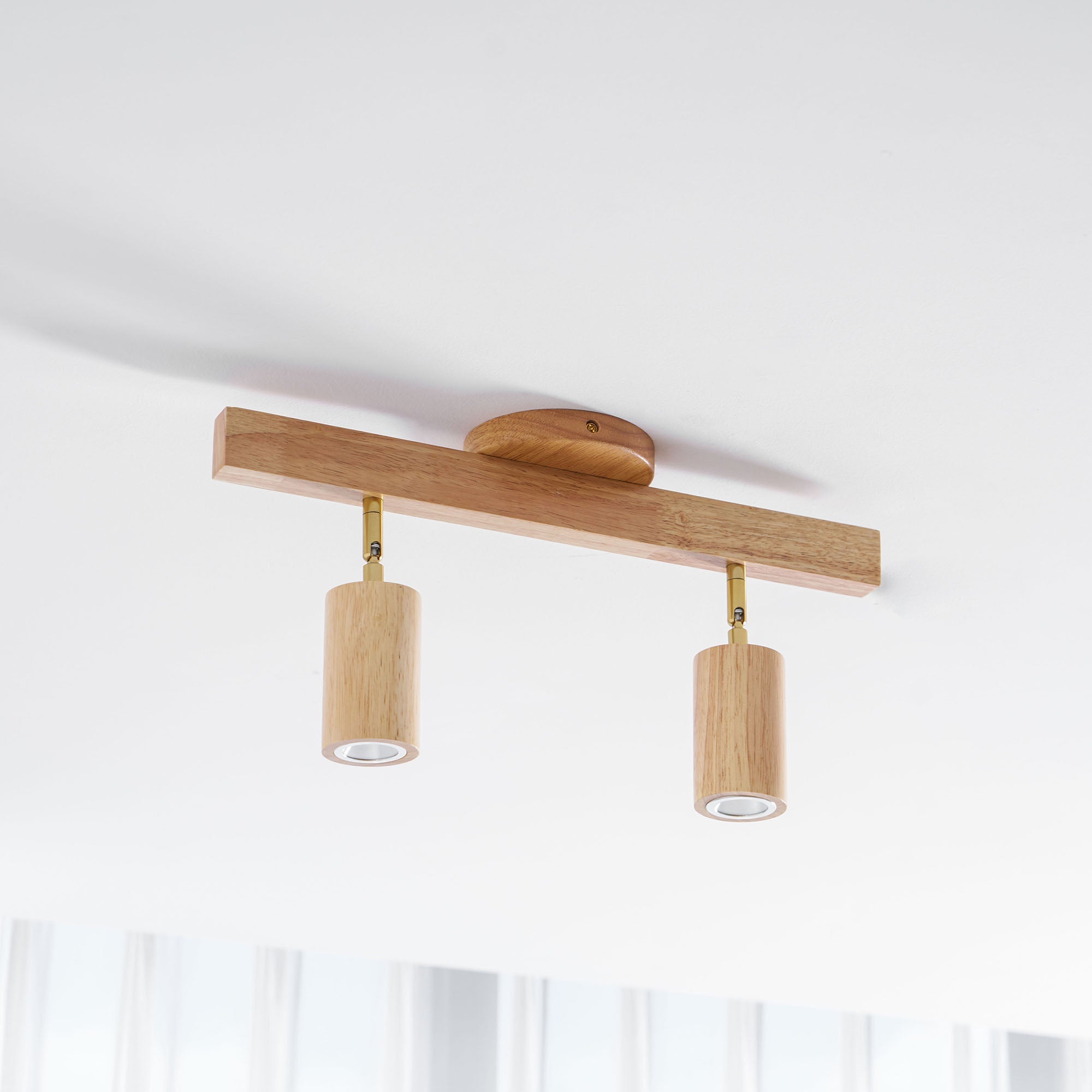 Ceiling Spotlight Fixture With Natural Wood Beam Lighting Lobby