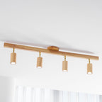 Ceiling Spotlight Fixture With Natural Wood Beam Lighting Lobby