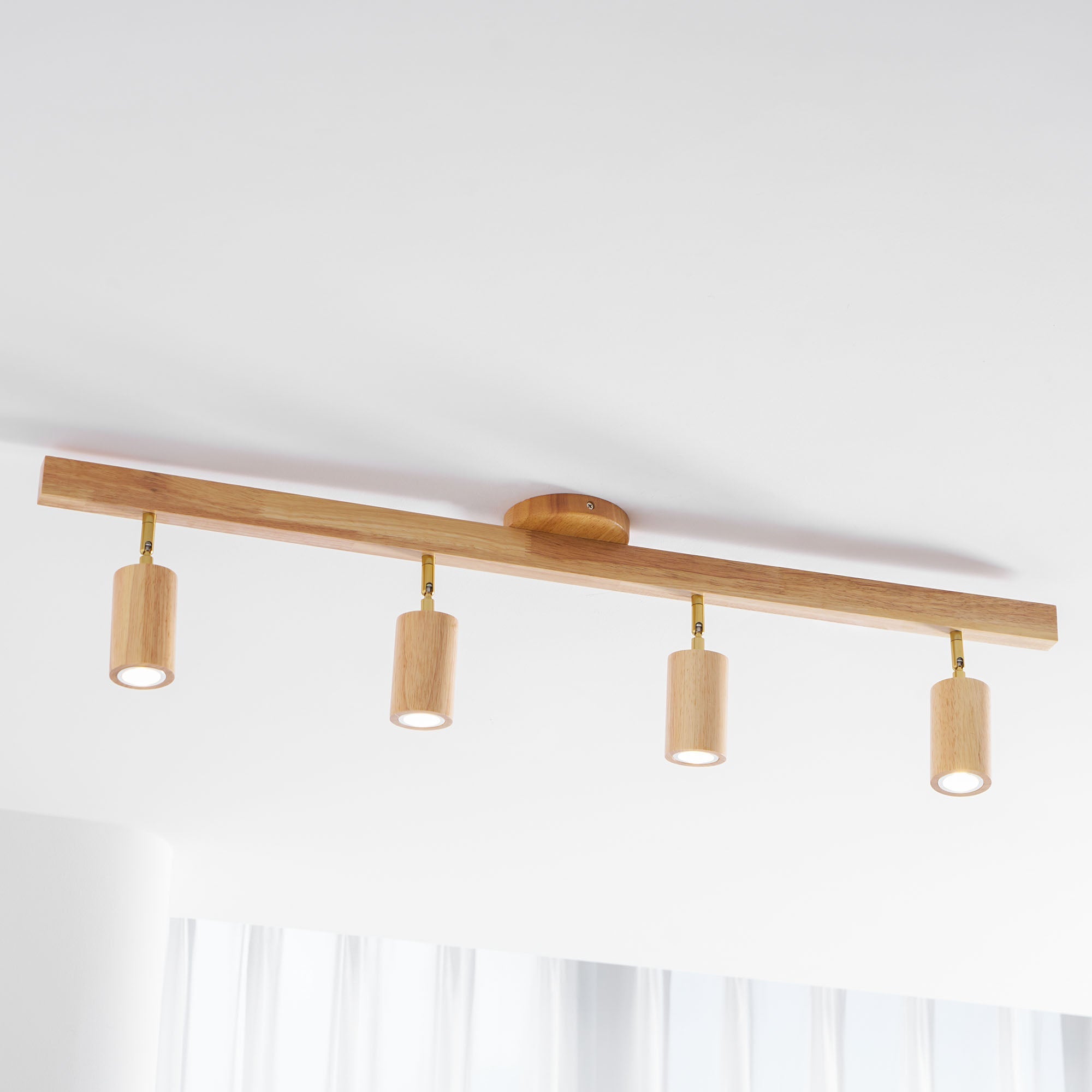 Ceiling Spotlight Fixture With Natural Wood Beam Lighting Lobby