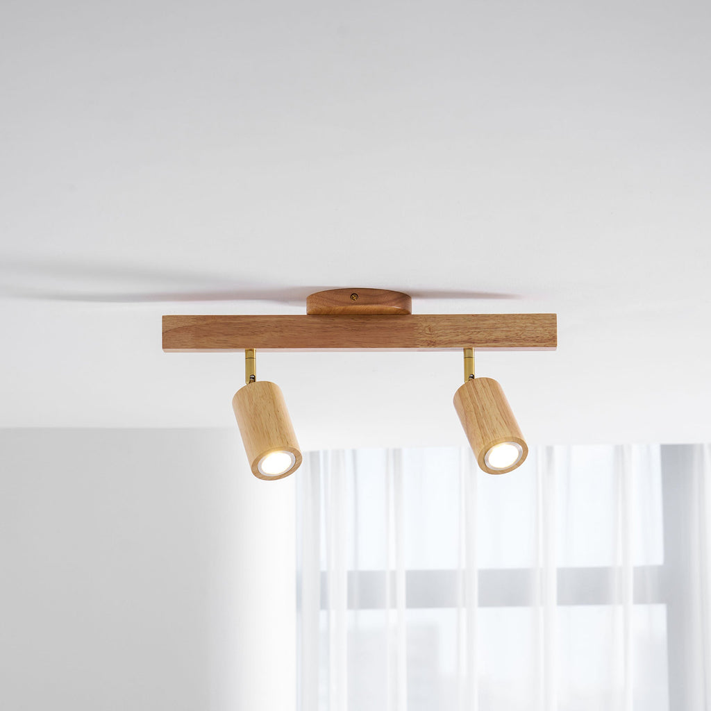 Ceiling Spotlight Fixture With Natural Wood Beam Lighting Lobby