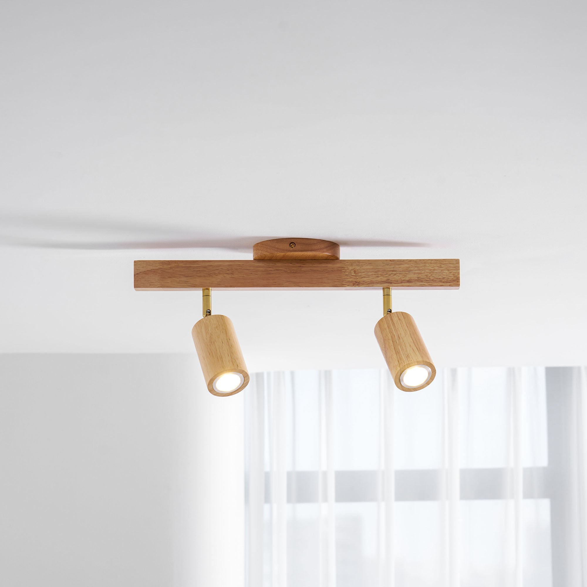Ceiling Spotlight Fixture With Natural Wood Beam Lighting Lobby
