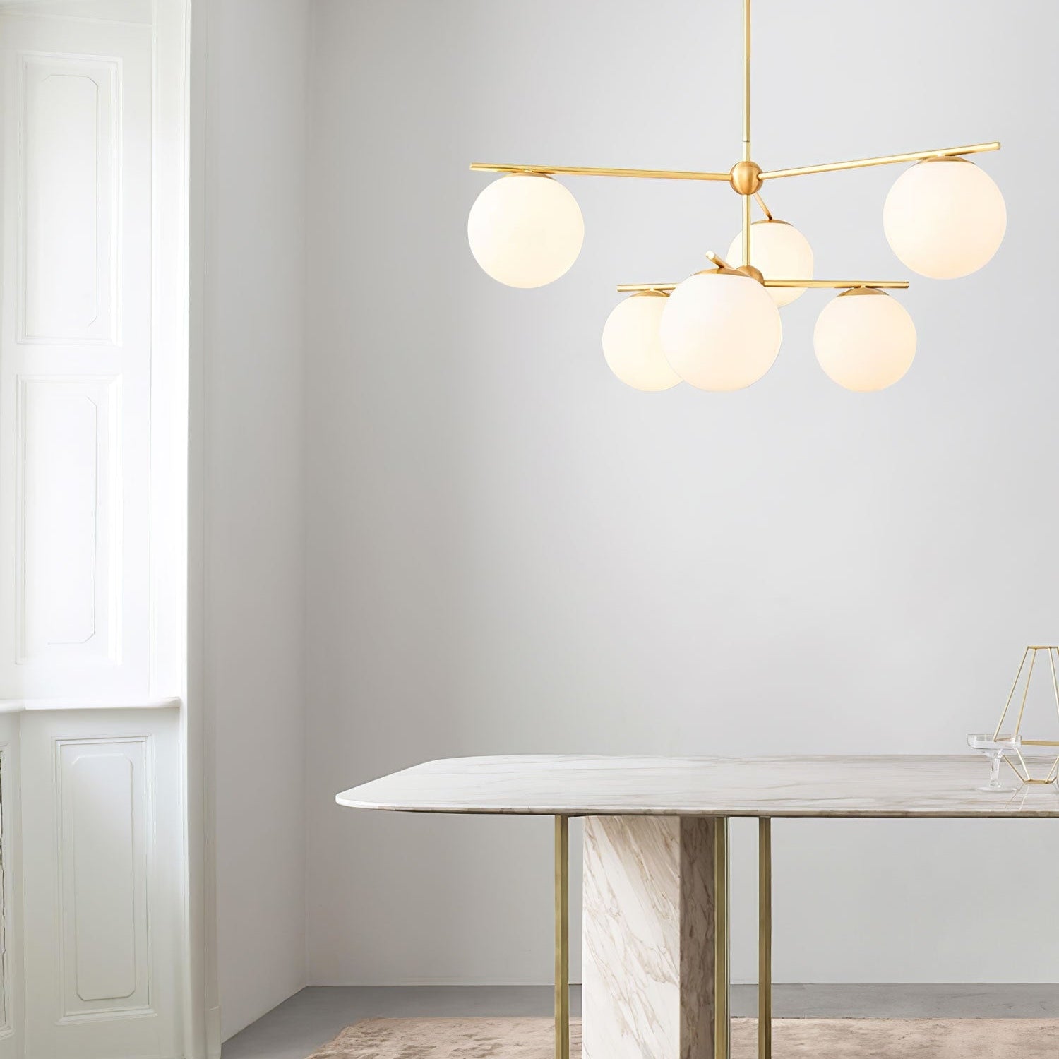 Ceiling Suspension with Sphere and Stem Lighting Lobby